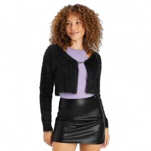 Fabletics Mini Crop Cardigan in Faux Mohair Black